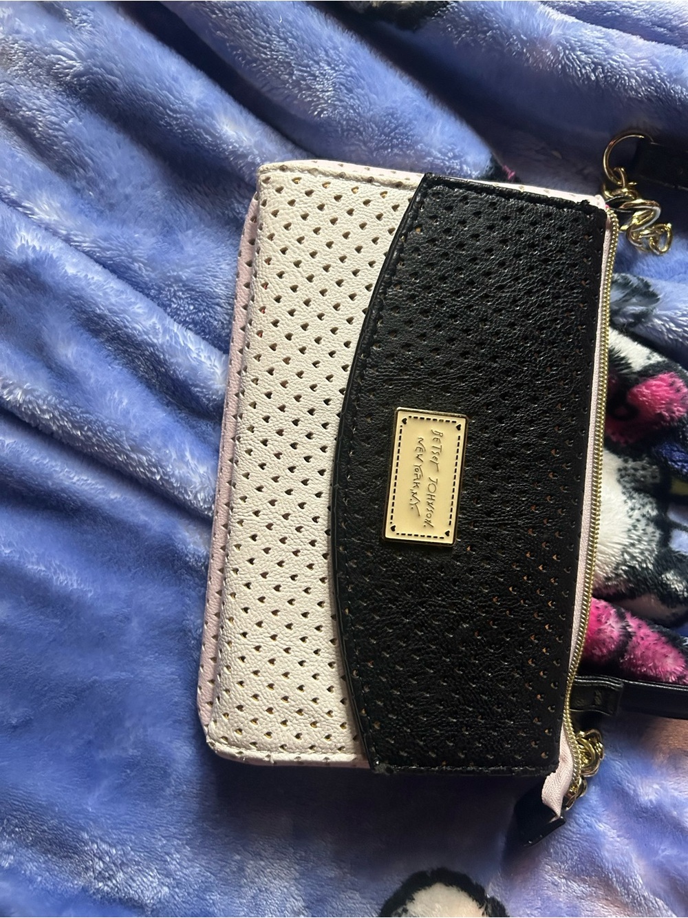 Anne Klein Two-Tone Perforated Wristlet in Black and Light Pink